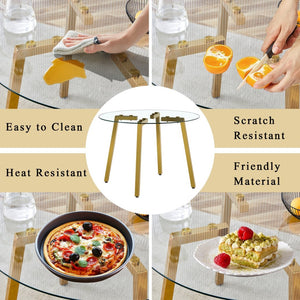 English Elm Table Modern 5-Piece Set: Round Clear Tempered Glass Table With Gold Legs & 4 White Pu Chairs W1151S03833-GIGA