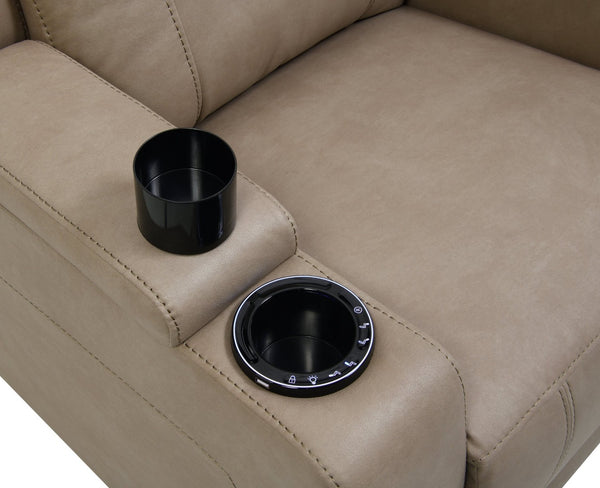 English Elm Lugo Camel Leather Power Recliner with Dual Motors and Built in Cup Holders B2726P469550
