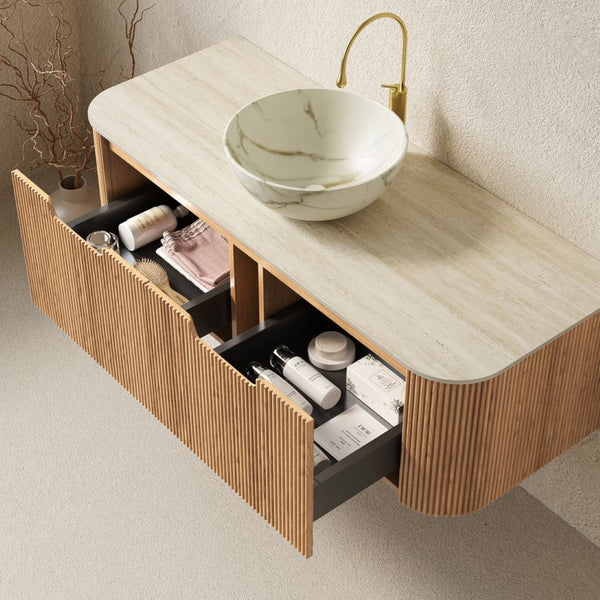 English Elm Dina Floating Bathroom Vanity with Crystal Glass Basin and Sintered Stone Top Beige,Natural Wood,White W2615S00700
