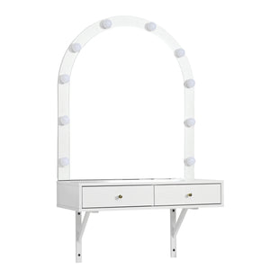 English Elm Floating Makeup Vanity Desk with LED 3-Mode Mirror, USB/Type-C Charging Port and Spacious Drawers Black,White N844P263662A