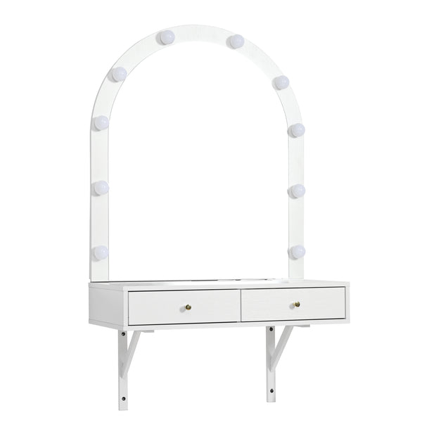 English Elm Floating Makeup Vanity Desk with LED 3-Mode Mirror, USB/Type-C Charging Port and Spacious Drawers Black,White N844P263662A
