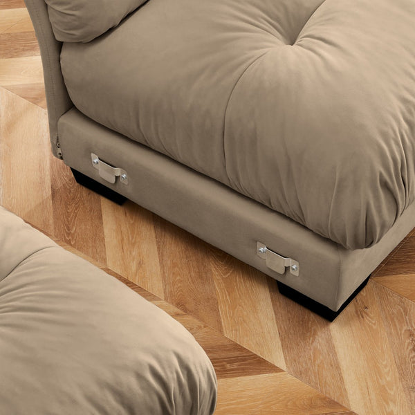 English Elm U Cloud Sectional Sofa with Movable Ottomans, Deep Velvet 4‑Seat Convertible Corner Couch, Plush Support and Bolster Arms Camel W714S01103