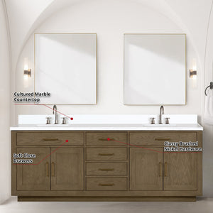 English Elm Grey Oak Double Bath Vanity With Cultured Marble Top, Chrome Faucets & Two 36" Mirrors - 84" W B2731S01822