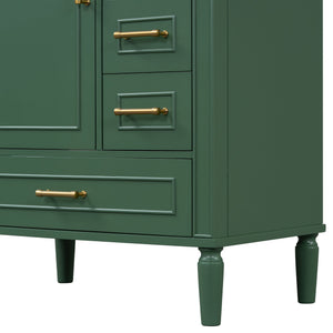 English Elm Traditional 30" Bathroom Vanity with Ceramic Basin, Soft-Close Door & Drawers, Gold Handles, Durable Wood Finish Green N729P184479F