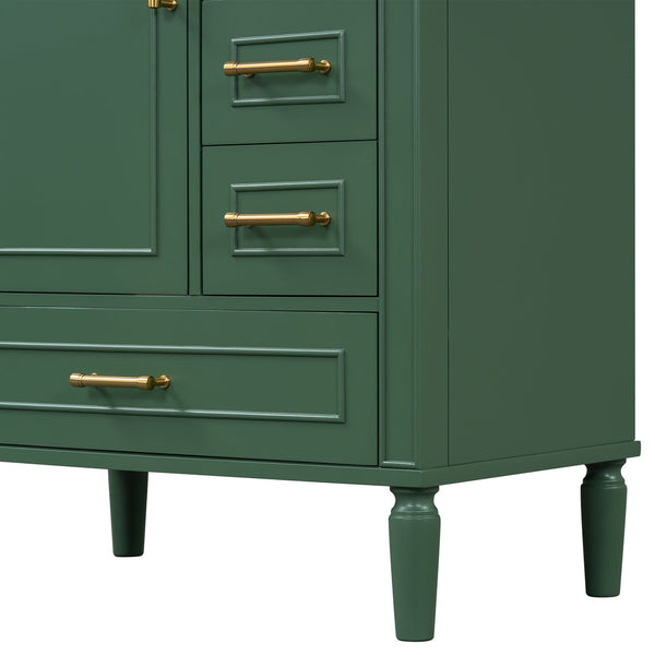 English Elm Traditional 30" Bathroom Vanity with Ceramic Basin, Soft-Close Door & Drawers, Gold Handles, Durable Wood Finish Green N729P184479F