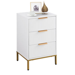 English Elm Nightstand with Drawer | 3-Tier Modern Bedside Table with Hidden Drawer, Open Shelves, Sturdy Build White+Gold 27.4 L x 17.9 W x 6.3 H W3151P345786