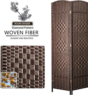 English Elm 8 Panel Room Divider with Hand-Woven Fiber Straps, Solid Wood Folding Screen for Privacy & Style Walnut Brown W3198P299186
