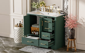English Elm 36" Traditional Bathroom Vanity with Ceramic Sink, Solid Wood Cabinet, Soft-Close Doors & Drawers Green N729P251630F