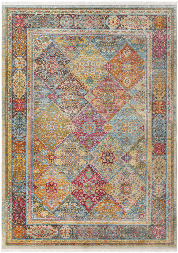 Unique Loom Baracoa Marta Machine Made Border Rug Multi, Burgundy/Gold/Orange/Red/Pink/Blue/Light Blue 8' 0" x 11' 0"