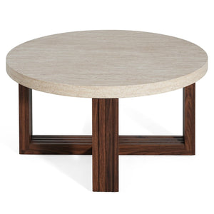 English Elm Round Marble Pattern Coffee Table with Cross Wood Base for Modern Living Rooms N770P365808M