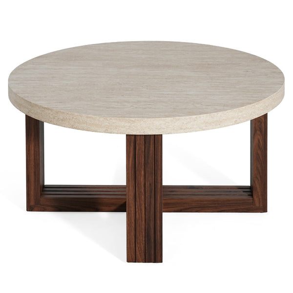 English Elm Round Marble Pattern Coffee Table with Cross Wood Base for Modern Living Rooms N770P365808M