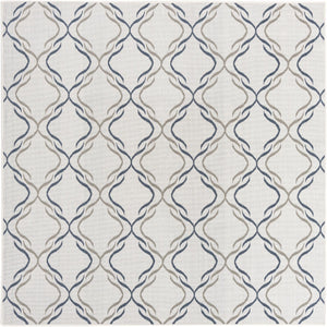 Unique Loom Outdoor Trellis Parmaklik Machine Made Lattice Rug Ivory, Navy Blue/Gray 7' 10" x 7' 10"