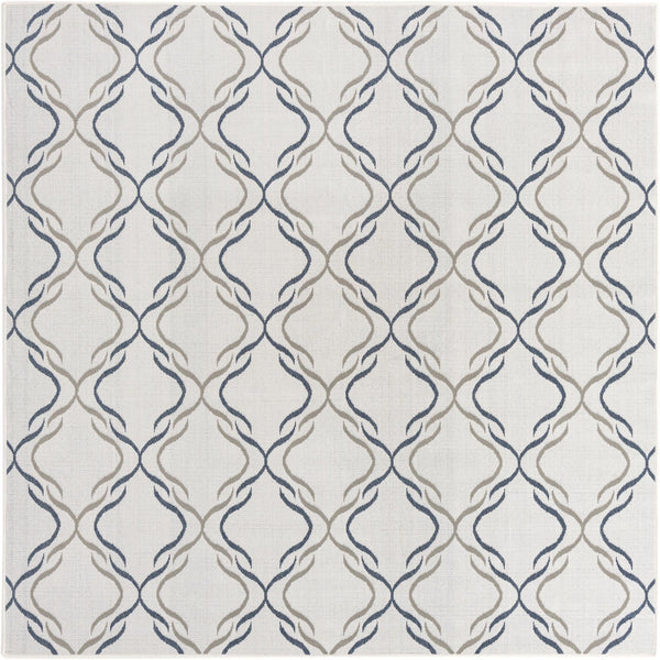 Unique Loom Outdoor Trellis Parmaklik Machine Made Lattice Rug Ivory, Navy Blue/Gray 7' 10" x 7' 10"