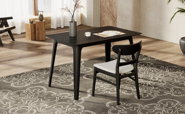 English Elm [video] Mid-century Modern Dining Table Rubberwood Splayed Legs Faux Grain Top Seats Four N759P222557B