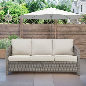 English Elm 73.6" Handwoven Pe Wicker Outdoor Sofa Three Seat Sculptural Arc Design with Cushions T3773P418581