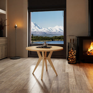 English Elm Mid-Century 39.4" Round Dining Table with Intersecting Wood Base, Oak Veneer, Sturdy Rubberwood Craftsmanship N842P315199N