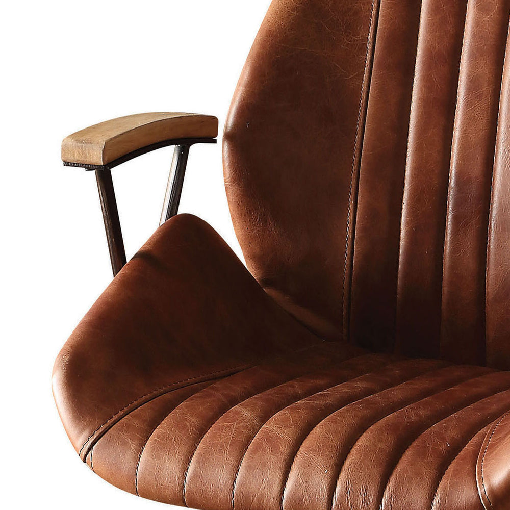 English Elm Cocoa Executive Swivel Office Chair with Top-Grain Leather, Wooden Armrests, Pneumatic Lift Comfort B062P182754