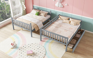 English Elm Full Full Over Full Bunk Bed In Grey With 2 Storage Drawers, Ladder & Safety Guardrails – Versatile Design! W504S00194