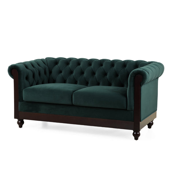 English Elm Christopher Knight Home® - VIVALUX Chesterfield Velvet Loveseat Sofa with Rolled Arms Tufted Buttons Plush 2-Seater Comfort 59.4" Dark Green N762P178705F