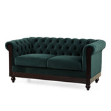 Christopher Knight Home® - Noble House - - Vivalux 59.44" Chesterfield Velvet Loveseat Sofa,2-Person Rolled Arm Dutch Plush Upholstered Sofa Couch With Tufted Button For Living Room, Bedroom, Small Places,Forest Green