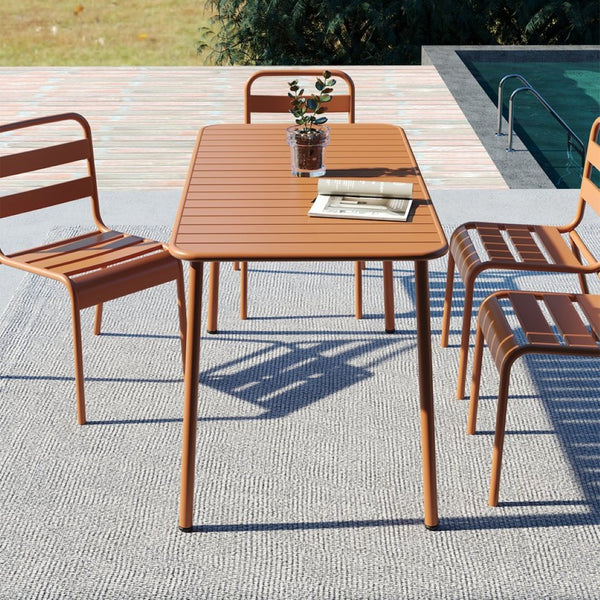 English Elm Sella Long Table In Claret Red - Stylish, Weather-Resistant Outdoor Dining For Balconies & Gardens W3318P308296-GIGA