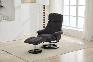 English Elm 010-Recliner Modern Dark Grey Chenille Swivel Lounge with Ottoman, Heated Seat, 5-Point Vibe Massage, 140° Recline, 250lb Capacity W2636P358627