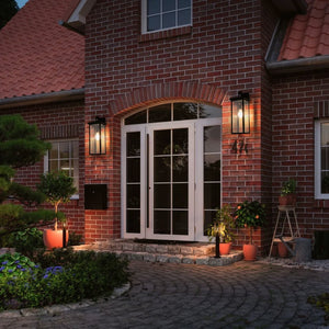 English Elm 20"(h) Matte Black Aluminum Outdoor Wall Sconces Set of 2 with Clear Glass Panels W1340P206649