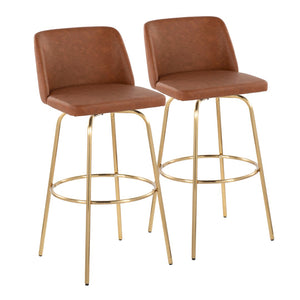 English Elm 30" Swivel Barstools Set of 2 Grey Fabric Gold Footrest Black Metal Kitchen Counter B202S00687