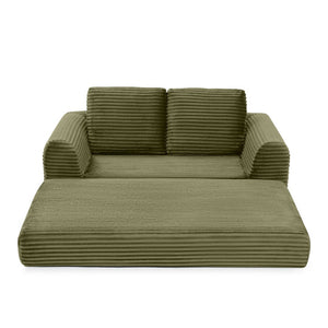 English Elm 2-in-1 Corduroy Futon Loveseat Sleeper Modular Floor Couch for Studio Living Rooms Green W1117P415698