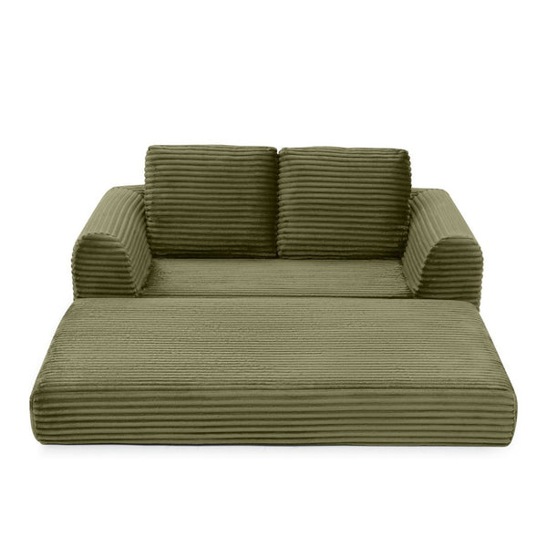 English Elm 2-in-1 Corduroy Futon Loveseat Sleeper Modular Floor Couch for Studio Living Rooms Green W1117P415698