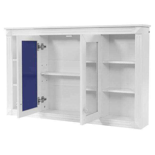English Elm 47 Inch Wall Mounted Medicine Cabinet with Mirror Open Shelving and Adjustable Storage N710P363550K