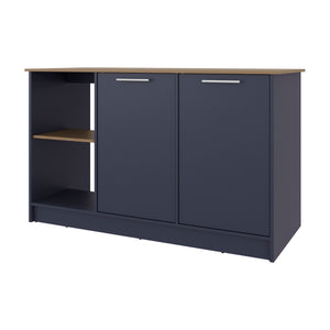 English Elm Kronos Modern Blue And Natural Oak Kitchen Island With Ample Storage, Open Shelves, And Stylish Design B062S01387