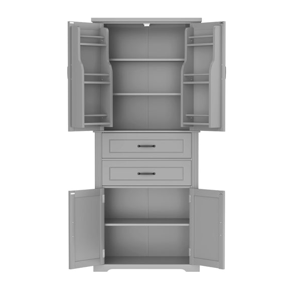 English Elm [video] Floor to Ceiling Matte Storage Cabinet with Drawers Shelves and Adjustable Interior Gray N759P407762E