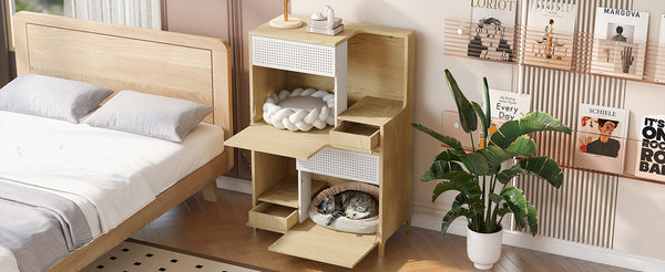 English Elm Modern 2 IN 1 Cat Furniture Litter Box Enclosure with Flip-Down Door, Grooved Entry & Storage Shelf N843P251413N