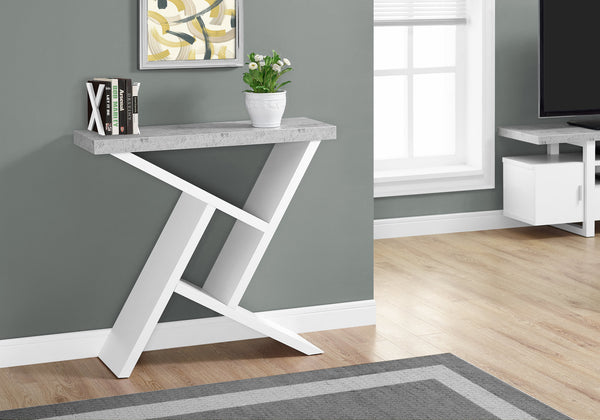 English Elm Accent Modern Console Table with Cement-Look Top and Angular Base for Entryway, Living Room Storage White 40 L x 15 W x 9 H B2710P219022