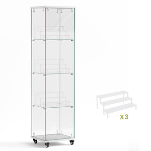 English Elm 4 Tier Glass Display Cabinet - Lockable, Mobile Showcase With 3 Acrylic Shelves For Home Or Office Decor W1668P241903