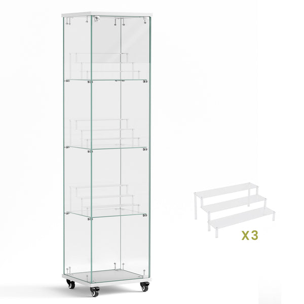 English Elm 4 Tier Glass Display Cabinet - Lockable, Mobile Showcase With 3 Acrylic Shelves For Home Or Office Decor W1668P241903