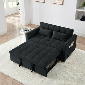 English Elm 54.33 Versatile foldable velvet sofa bed with tufted back, adjustable 3-position recline and durable wood frame Black W2353P252430