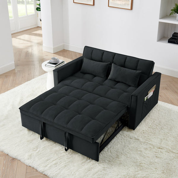 English Elm 54.33 Versatile foldable velvet sofa bed with tufted back, adjustable 3-position recline and durable wood frame Black W2353P252430