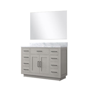 English Elm White Oak Single Bath Vanity Set With Carrara Marble Top & Modern 43" Frameless Mirror, Elegant Design B2731S01404-GIGA