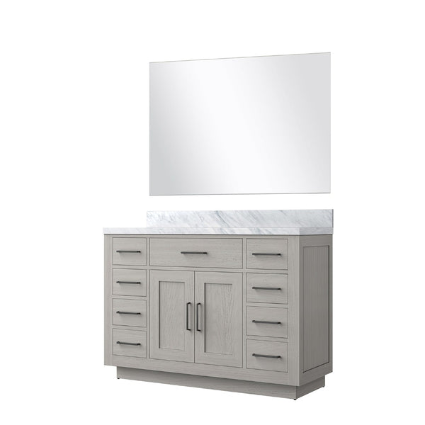 English Elm White Oak Single Bath Vanity Set With Carrara Marble Top & Modern 43" Frameless Mirror, Elegant Design B2731S01404-GIGA