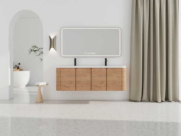 English Elm 60" Freestanding Double Sink Bathroom Vanity with Soft-close Doors and Three Drawers W999S00508