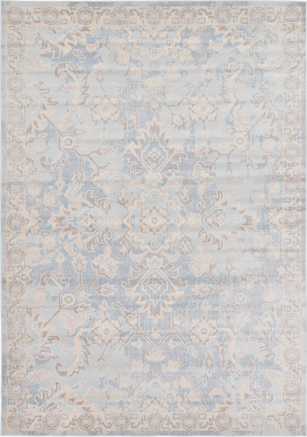 Unique Loom Paris Willow Machine Made Border Rug Light Blue, Beige/Light Blue/Blue/Tan 7' 1" x 10' 0"