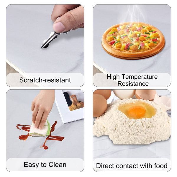 English Elm Table 7-Piece Dining Set With Snow Mountain White Sintered Stone Top & Stylish Black Chairs With Gold Legs W2920S00048-GIGA