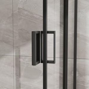 English Elm Goodyo Corner Sliding Shower Enclosure Matte Black Aluminum Clear Tempered Glass D163121902