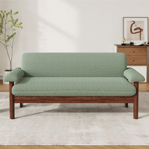 English Elm Modern Berber Fleece 2 Seat Loveseat Rubberwood Base Plush Armrest Couch for Apartments Green N763S000050F