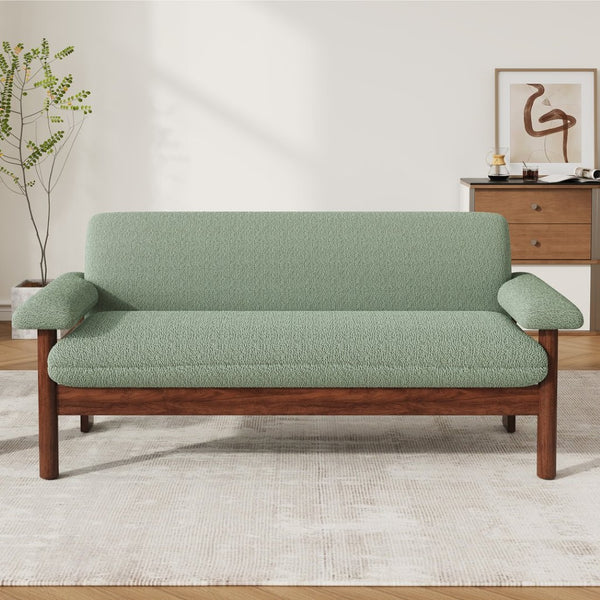 English Elm Modern Berber Fleece 2 Seat Loveseat Rubberwood Base Plush Armrest Couch for Apartments Green N763S000050F