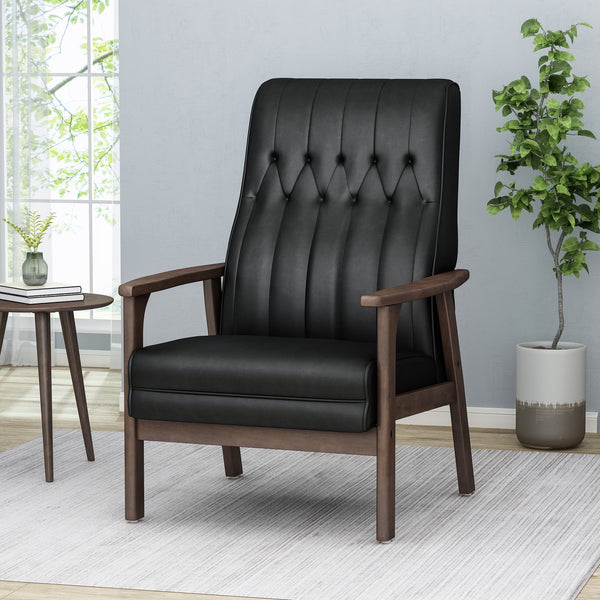 English Elm Christopher Knight Home® - Mid Century Modern Upholstered Accent Chair with Supportive Back, 300 lb Capacity, Compact Sofa Matte Black 66106.00MTBLK