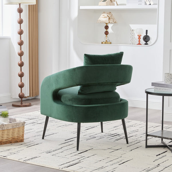 English Elm Modern Upholstered Velvet Open Back Accent Chair with Metal Legs, Cozy Barrel Armchair for Living Room Guestroom Green W3118P312815