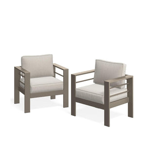 English Elm Set of 2 Outdoor Iron Armchairs with Olefin Cushions for Patio Resort Lounging Light Khaki+Beige B082P455105